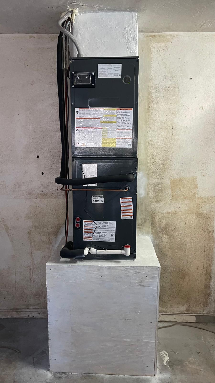 Vertical air handler installation completed by a licensed Florida HVAC pro